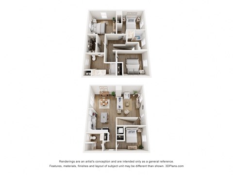 a stylized floor plan of a 1 bedroom apartment